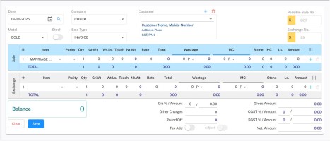 Jewellery Sales Billing Interface