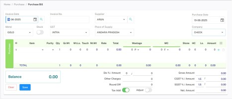 Jewellery Purchase Management Interface