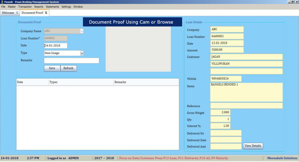 Loan Document Proof - Pawn Broker Software