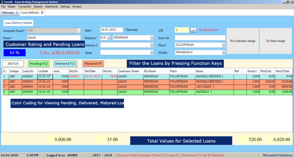 Customer Search Screen - Pawn Broker Software