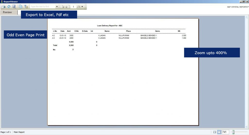 Reporting - Pawn Broker Software