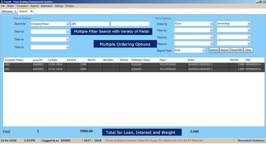 Search Screen - Pawn Broker Software